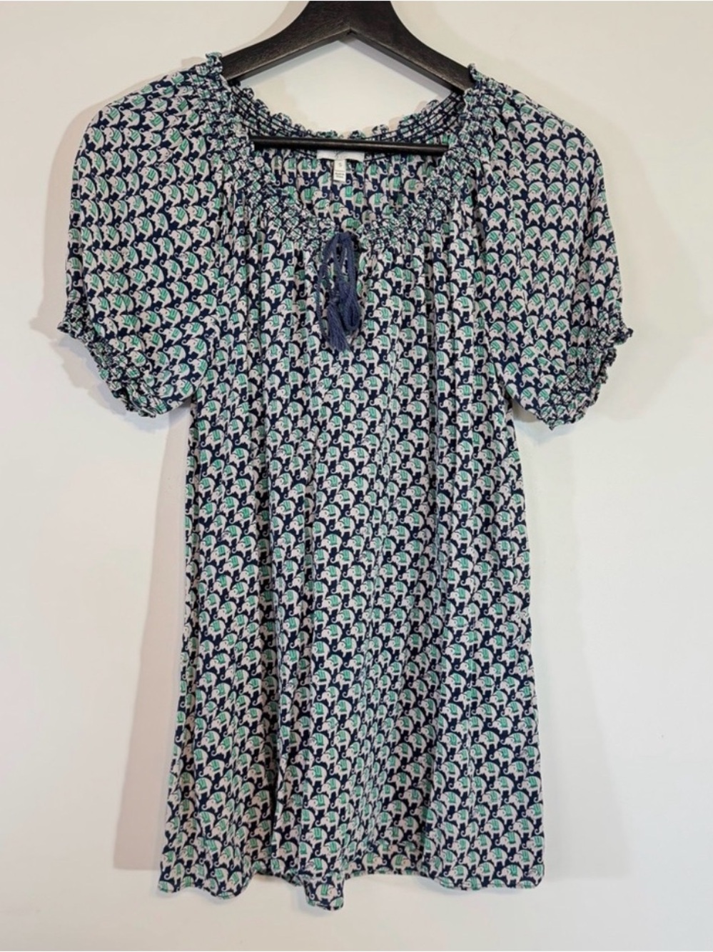 Joie “Masha” Elephant Print Short-Sleeve Silk Blouse | Size S